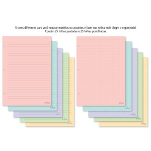 REFIL COLORIDO 25FLS PAUTADAS / 25FLS PONTILHADAS FINA IDEIA