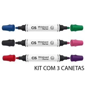 MARCADOR DE QUADRO BRANCO DUO MARKER 3 UNID CIS