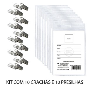 KIT CRACHÁ COM PRESILHA TRANSPARENTE 60MM X 90MM 10 UND DAC