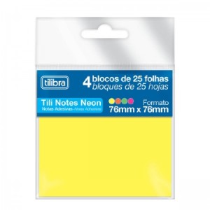 TILI NOTES 76X76MM 4 CORES NEON TILIBRA