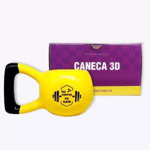 CANECA PORCELANA 350ML 3D PESO ACADEMIA AMARELO ZONA CRIATIVA