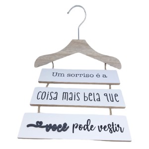 PLACA DECORATIVO CABIDE FRASES UM SORRISO MDF