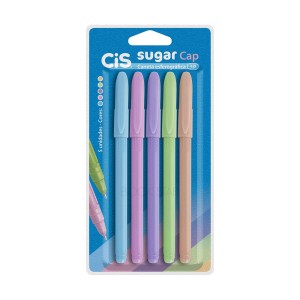 CANETA ESFEROGRÁFICA SUGAR CAP 1.0 TONS PASTEL 5 CORES CIS
