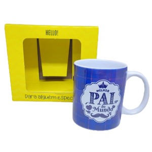 CANECA CERÂMICA MELHOR PAI DO MUNDO AZUL GOLDEN MAYA