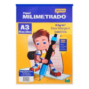 BLOCO DE PAPEL MILIMETRADO A3 SEM MARGEM C/ 50 FLS JANDAIA
