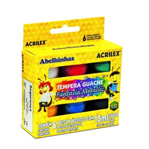 TEMPERA GUACHE FANTASIA METALLIC 6 CORES 15ML ACRILEX