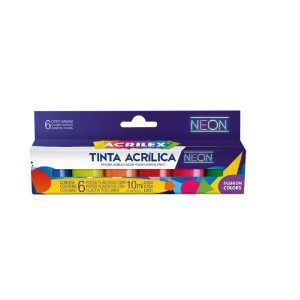 TINTA ACRILICA FOSCA NEON 10ML 6 CORES ACRILEX