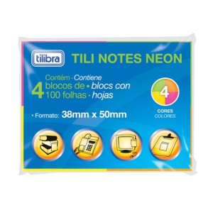 TILI NOTES 4 BLOCO 4 CORES NEON TILIBRA