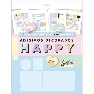 BLOCO DE ADESIVOS DECORADOS HAPPY METALIZADO 12 FLS TILIBRA