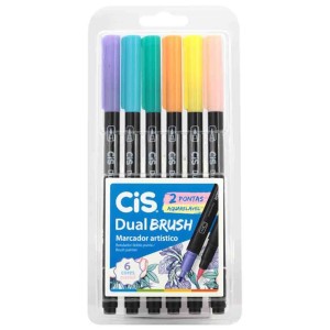 MARCADOR ARTÍSTICO DUAL BRUSH EST 6 CORES PASTEL CIS