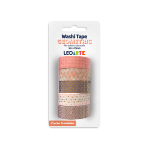 WASHI TAPE FITA ADESIVA GEOMETRIC C/ 5 UNIDS LEOARTE